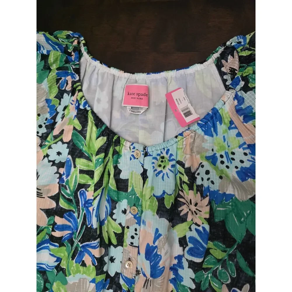 NWT Kate Spade Black Full Bloom Voile Dress Floral Size Large